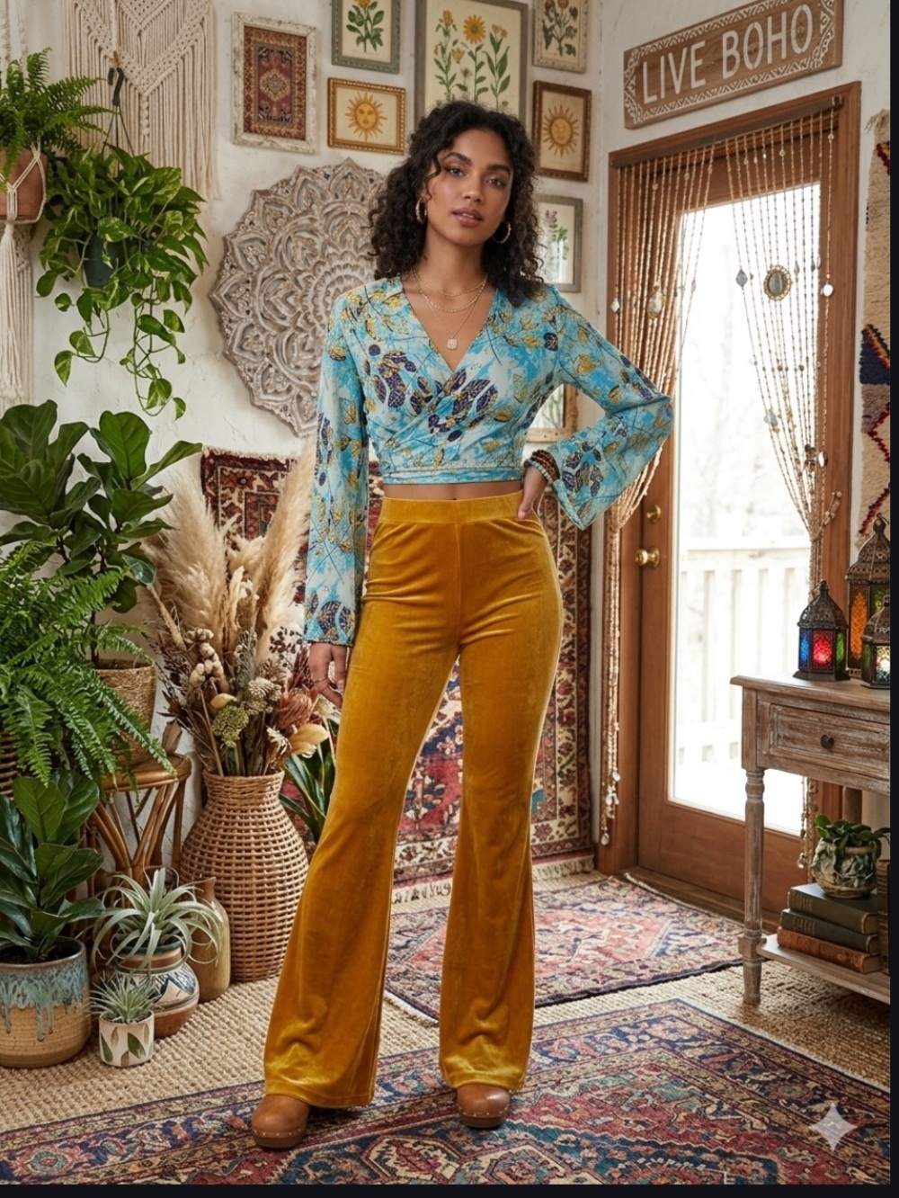 Indian Silk Stamped Bell Sleeve wrap top. One size
